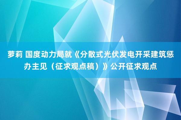 萝莉 国度动力局就《分散式光伏发电开采建筑惩办主见（征求观点稿）》公开征求观点