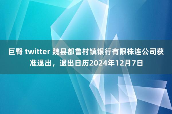 巨臀 twitter 魏县都鲁村镇银行有限株连公司获准退出，退出日历2024年12月7日