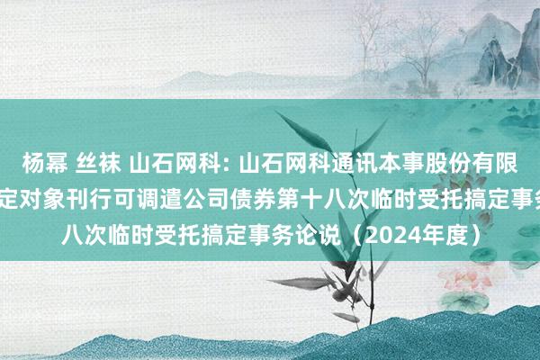 杨幂 丝袜 山石网科: 山石网科通讯本事股份有限公司2022年向不特定对象刊行可调遣公司债券第十八次临时受托搞定事务论说（2024年度）