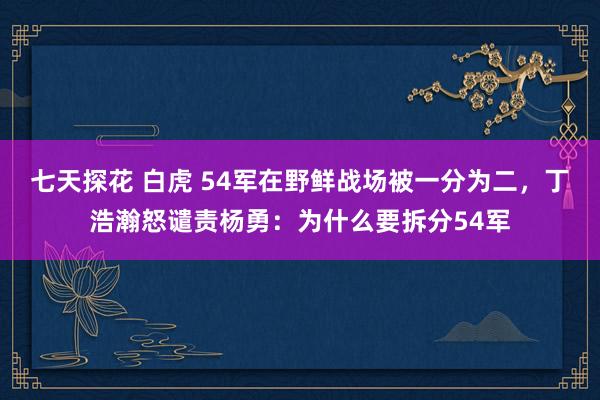 七天探花 白虎 54军在野鲜战场被一分为二，丁浩瀚怒谴责杨勇：为什么要拆分54军