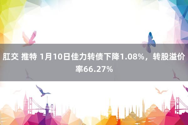 肛交 推特 1月10日佳力转债下降1.08%，转股溢价率66.27%